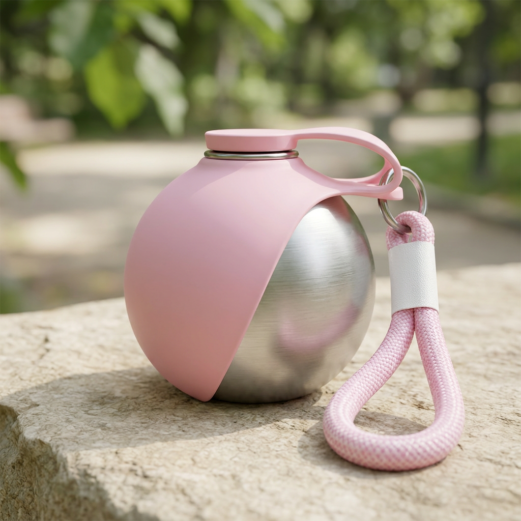 Gourde inox rose en décor naturel